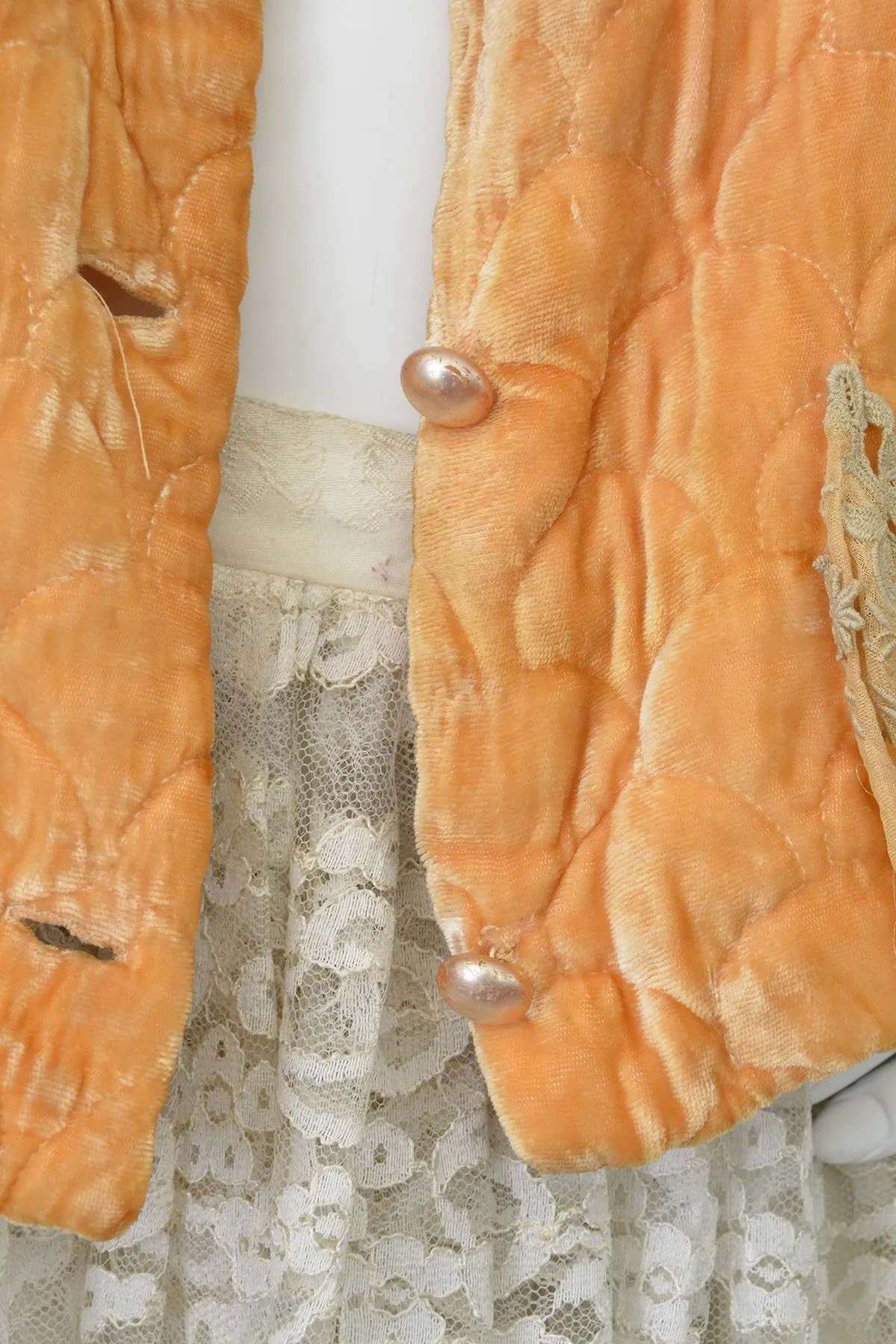 1930s Apricot Quilted Silk Velvet Bed Jacket Shrug