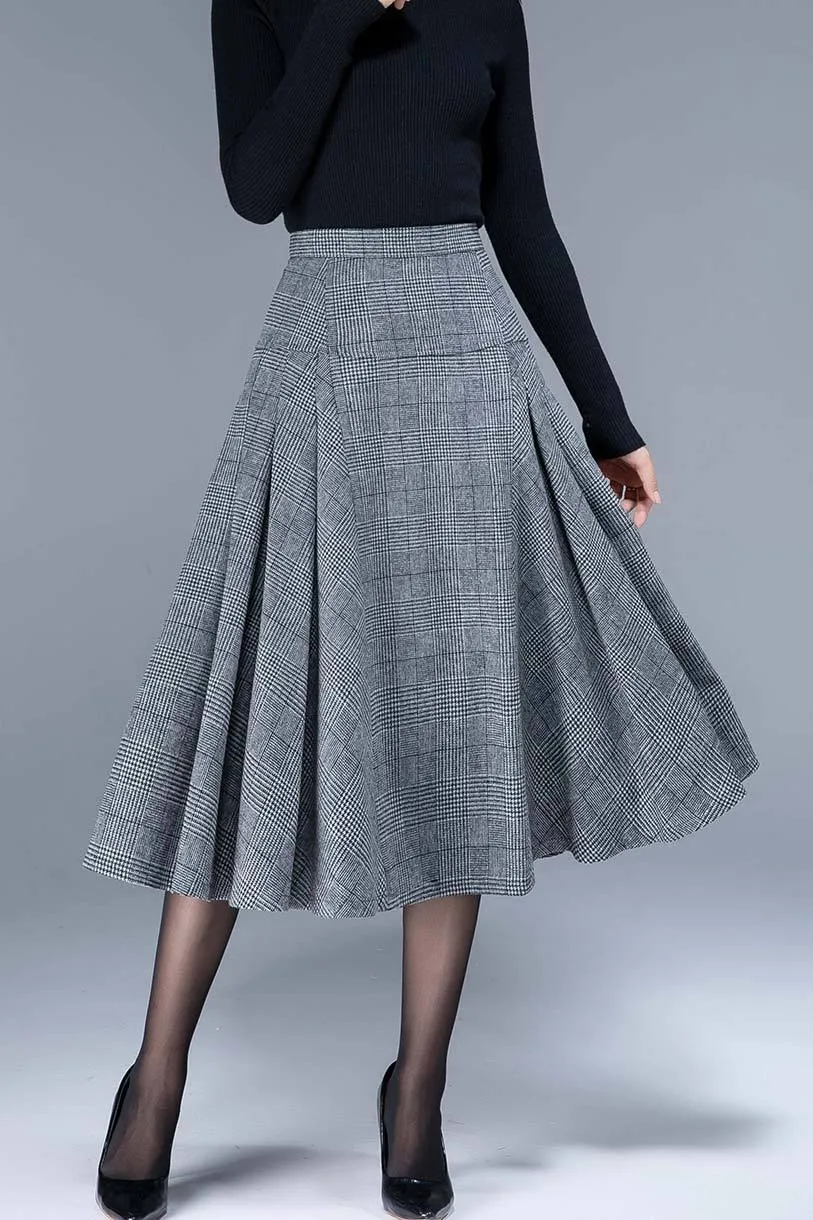 1950s plaid flare skirt, women's midi skirt 5401