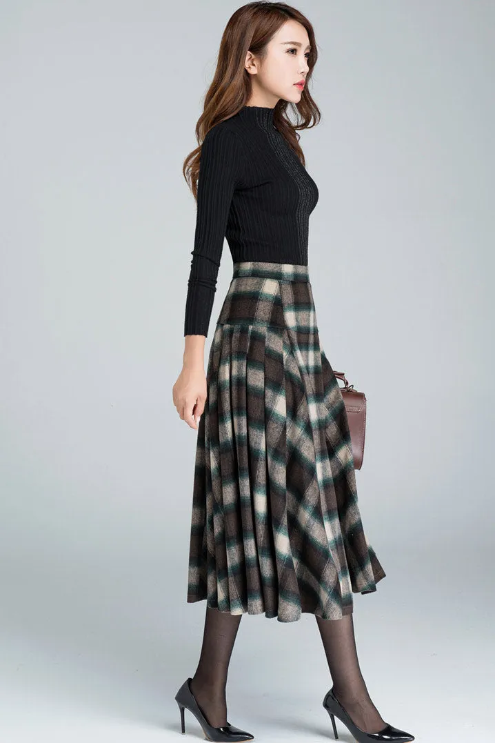 1950s plaid flare skirt, women's midi skirt 5401
