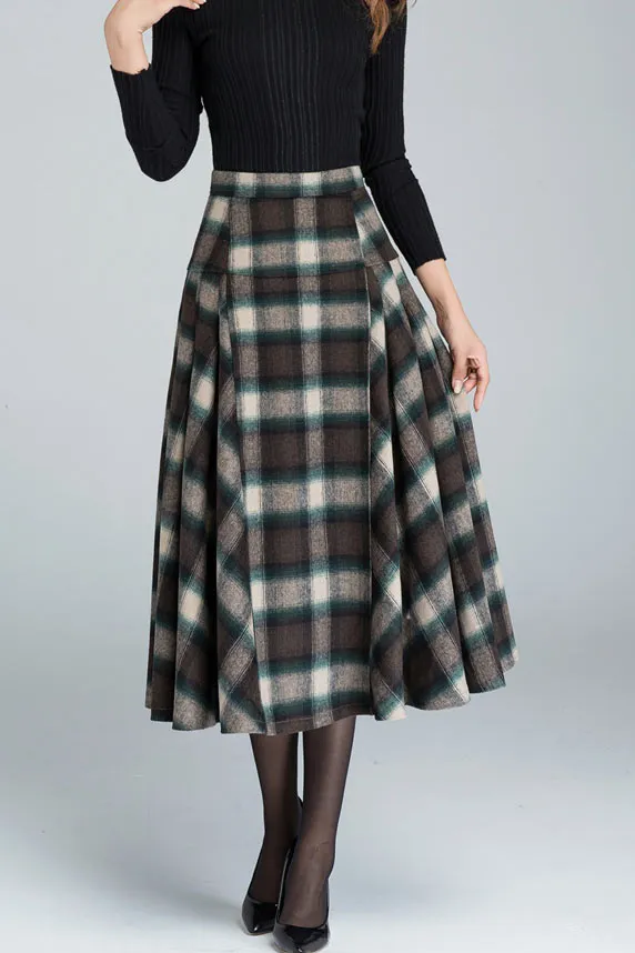 1950s plaid flare skirt, women's midi skirt 5401