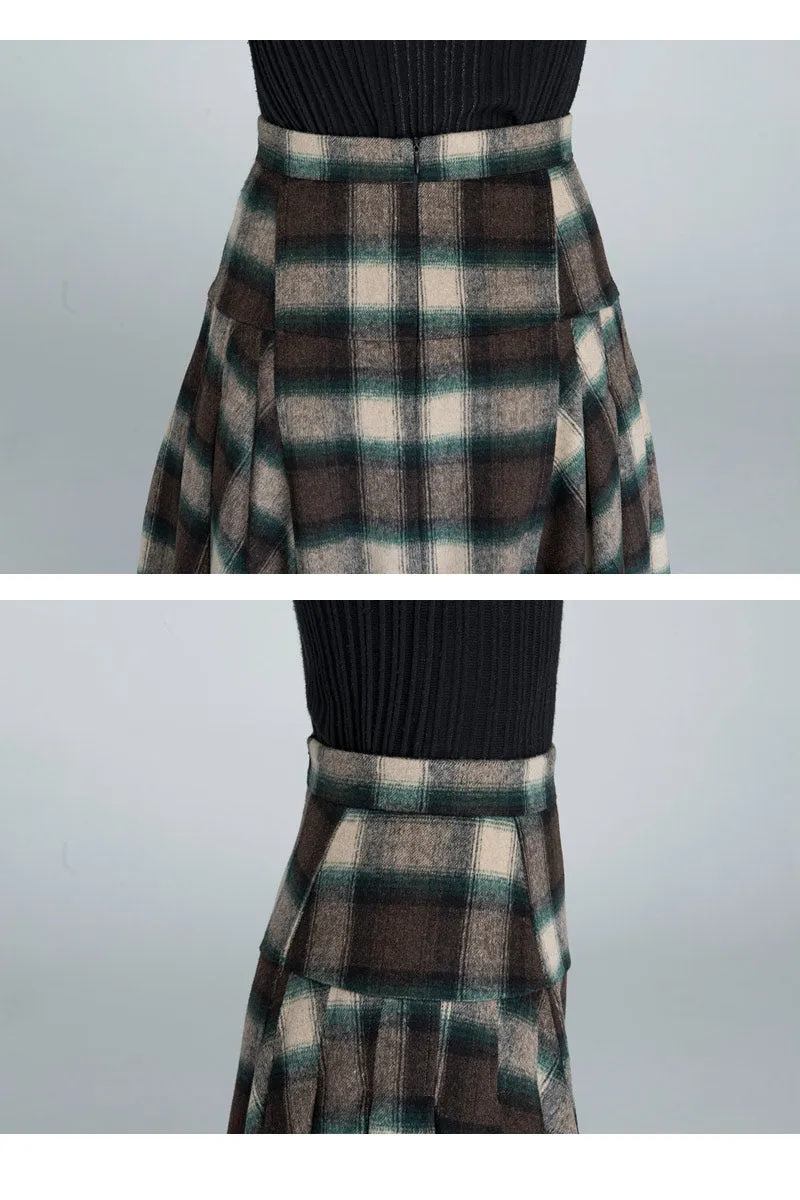 1950s plaid flare skirt, women's midi skirt 5401