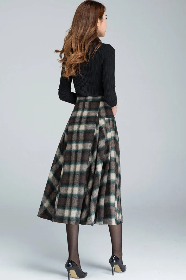 1950s plaid flare skirt, women's midi skirt 5401