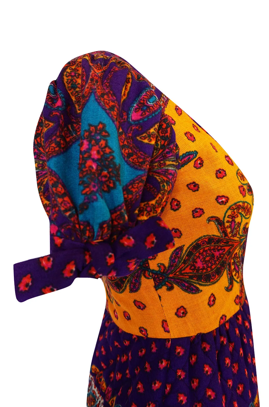 1970s Malcolm Starr Bold Print Dress with Quilted Skirt