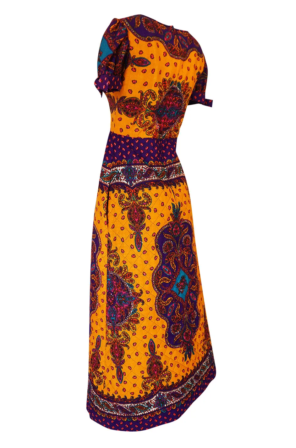 1970s Malcolm Starr Bold Print Dress with Quilted Skirt