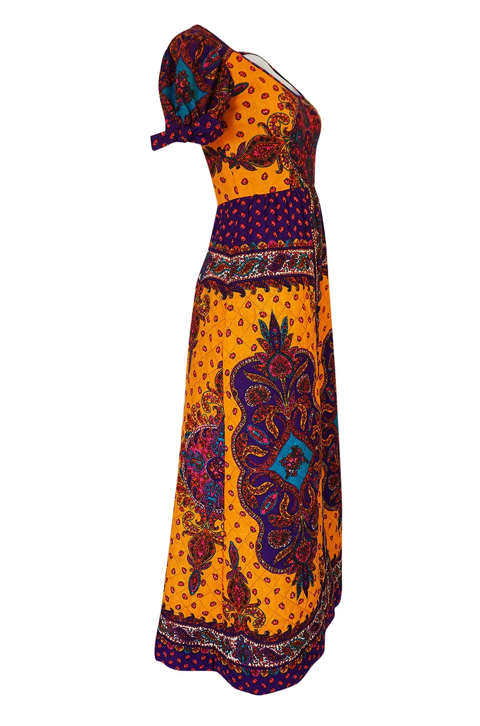 1970s Malcolm Starr Bold Print Dress with Quilted Skirt