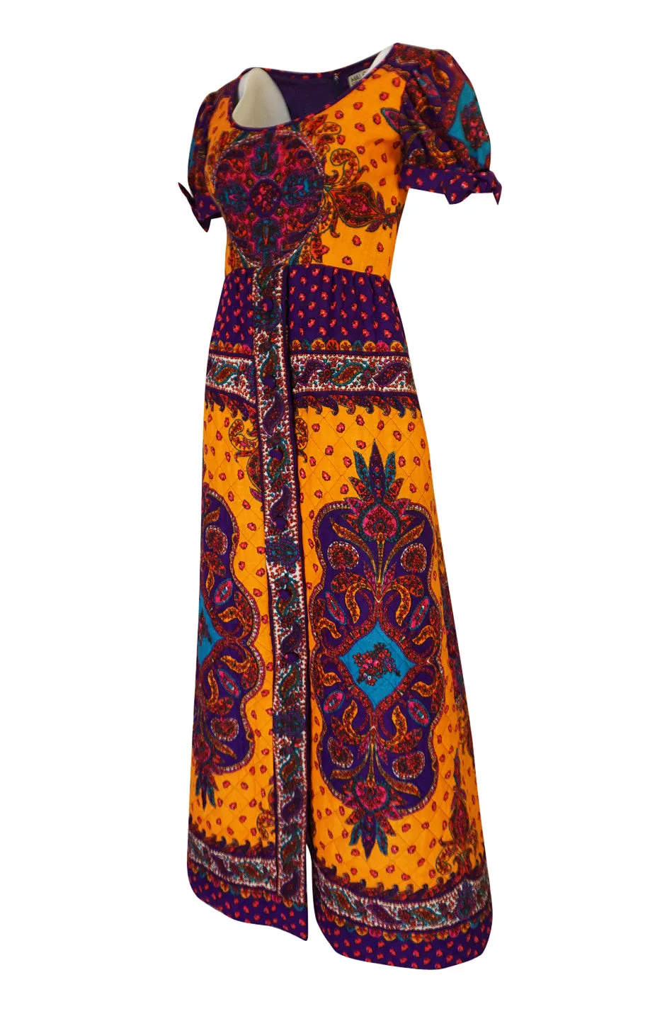 1970s Malcolm Starr Bold Print Dress with Quilted Skirt