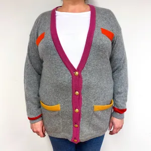1980’s Vintage Grey Pink Cashmere Cardigan Extra Large