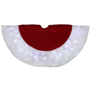 48" Red Quilted Velvet Iridescent LED Lighted Christmas Tree Skirt with Faux Fur Trim