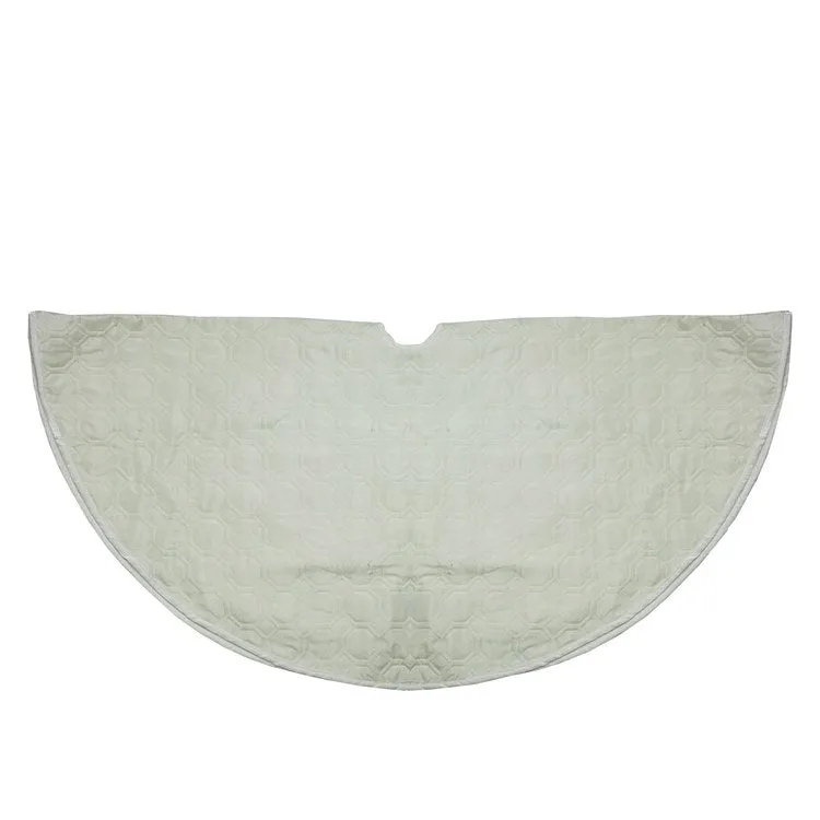 48" White Quilted Christmas Hexagon Tree Skirt with Velvety Trim