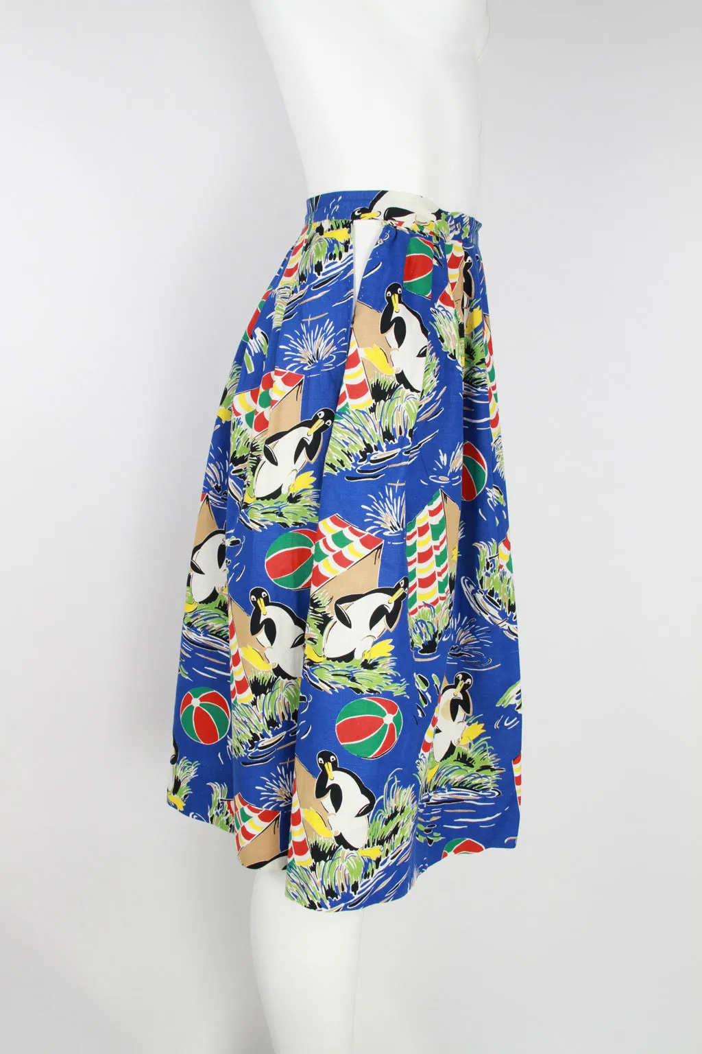50s skirt with whimsical Penguin camping holiday motif - S
