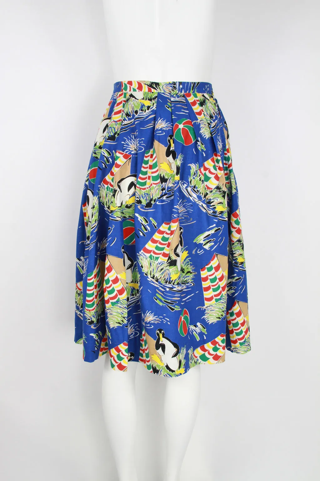 50s skirt with whimsical Penguin camping holiday motif - S