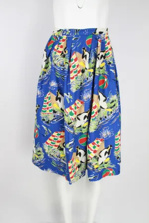 50s skirt with whimsical Penguin camping holiday motif - S