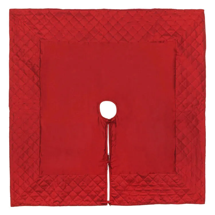 52" Red Quilt Stitch Jewel Tree Skirt