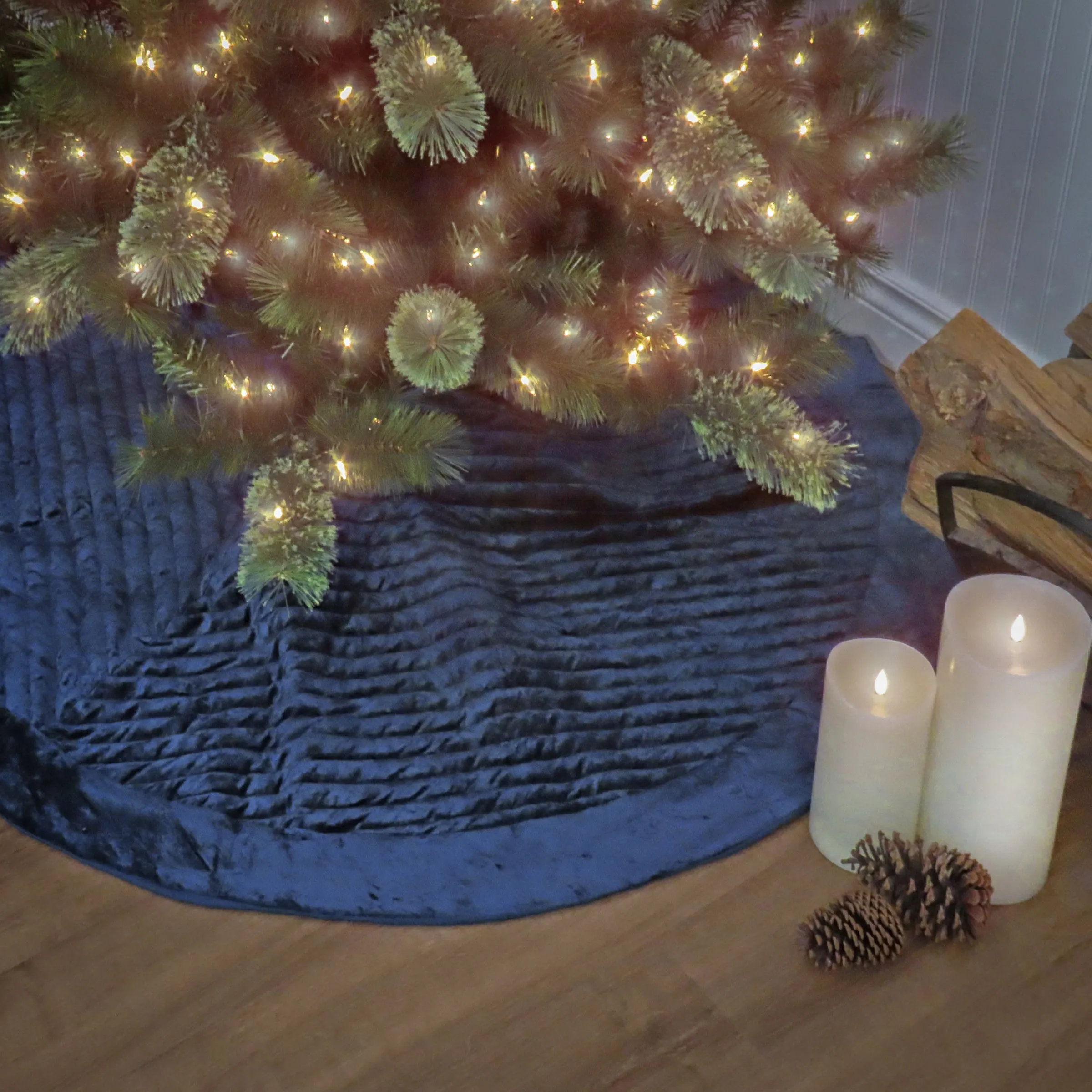 60 in. HGTV Home Collection Quilted Velvet Tree Skirt, Blue