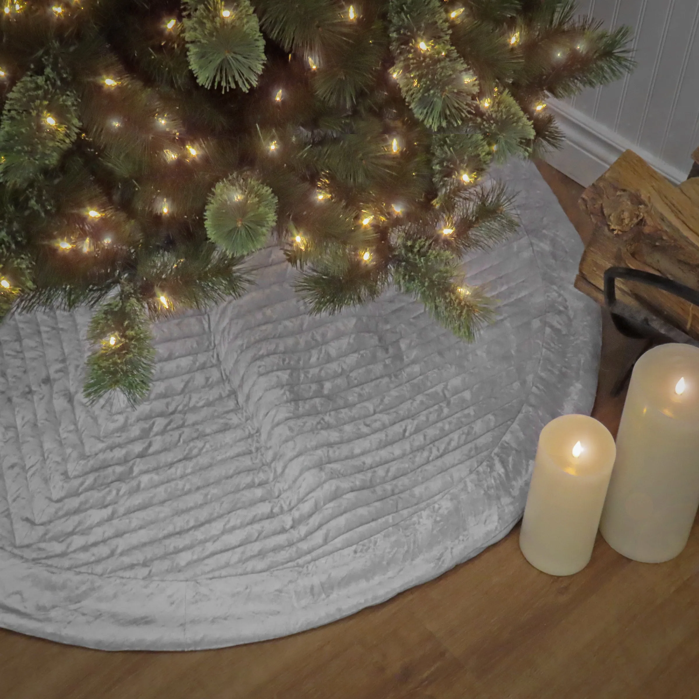 60 in. HGTV Home Collection Quilted Velvet Tree Skirt, Silver