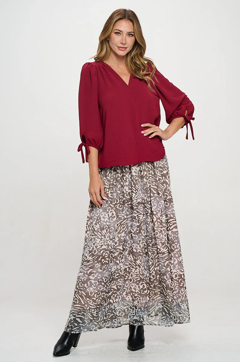 Abstract Print Sheer Maxi Skirt with Lining and Elastic Waist