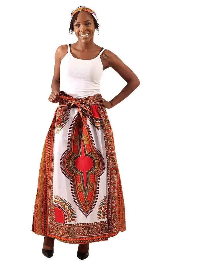 African Print Dashiki Panel Maxi Skirt