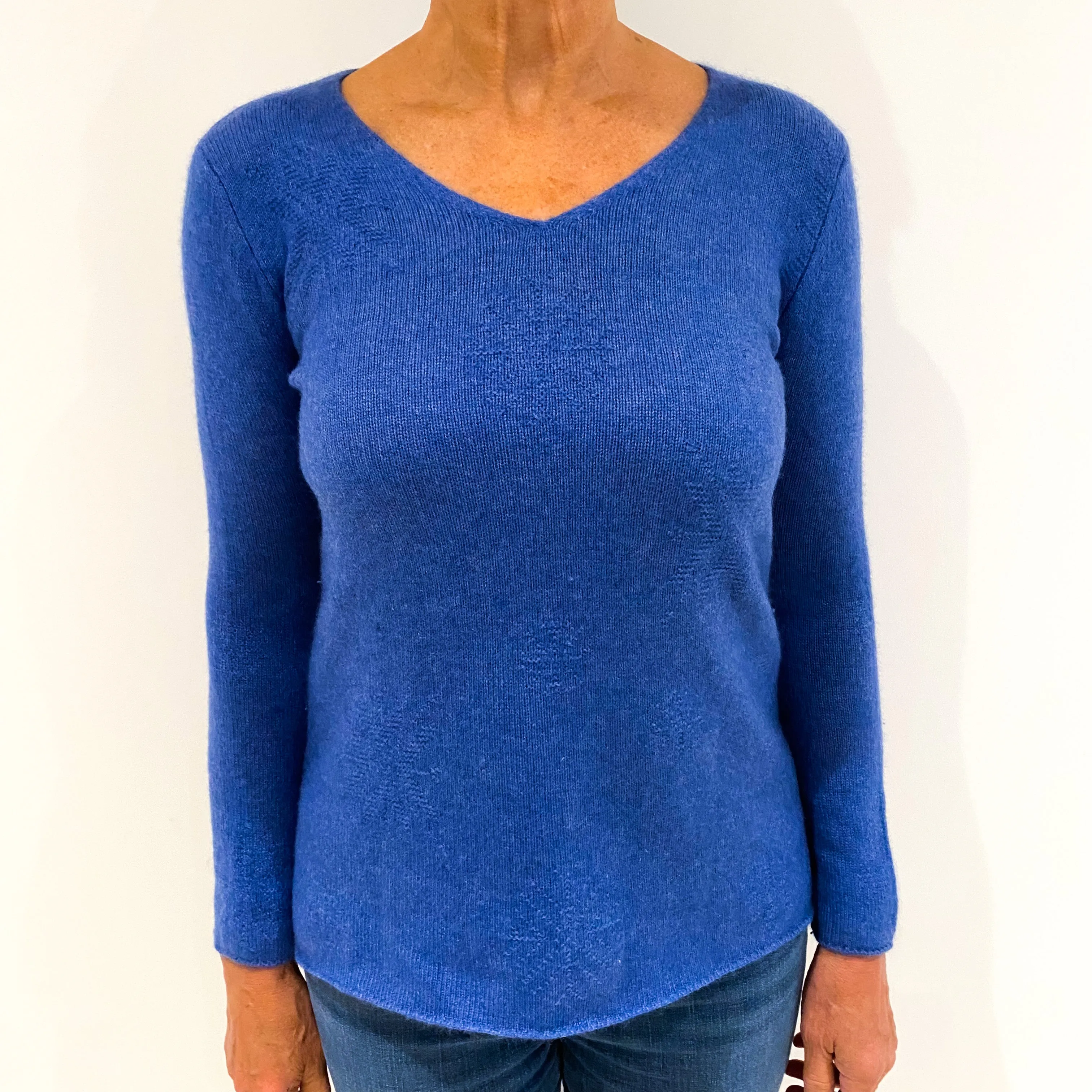 Airforce Blue Cashmere V-Neck Jumper Medium