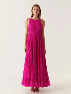 Aje Rosewood Ruched Maxi Dress Magenta Size AU 16