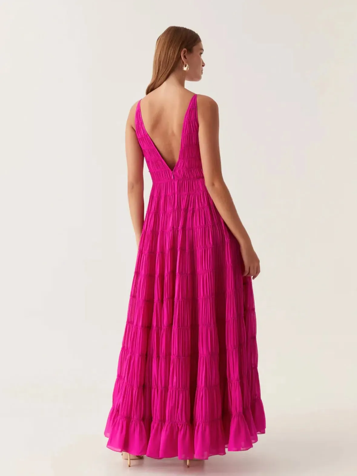 Aje Rosewood Ruched Maxi Dress Magenta Size AU 16