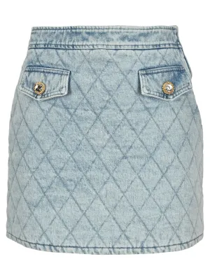 Alessandra Rich Quilted Denim High Waist Mini Skirt