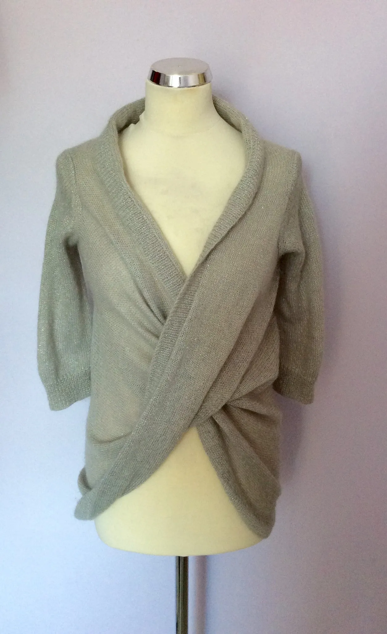 ALL SAINTS SILVER GREY JOSEE TWIST FRONT JUMPER SIZE XS/S