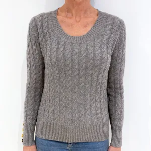 Ash Grey Cable Cashmere Crew Neck Jumper Small