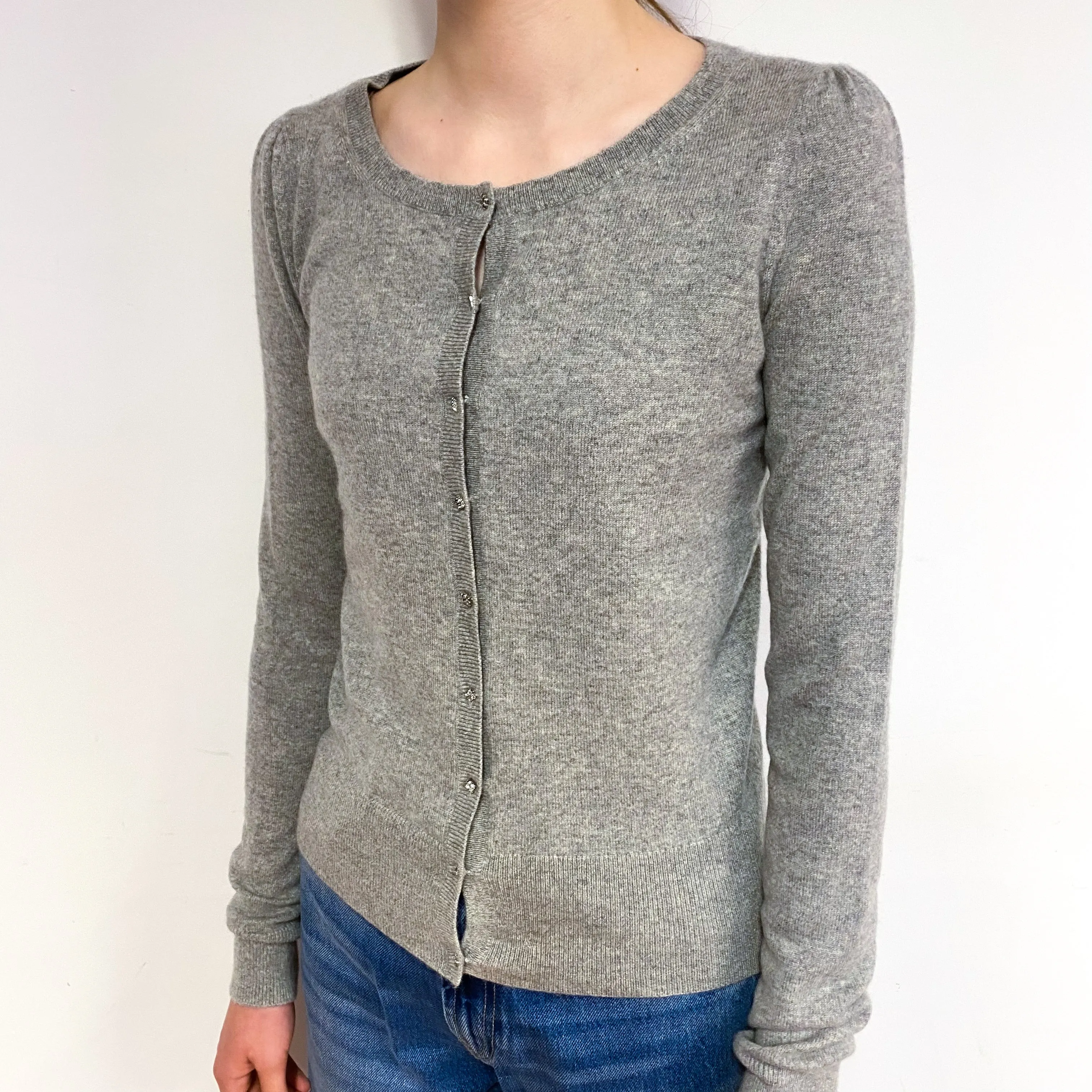Ash Grey Cashmere Crew Neck Cardigan Extra Small
