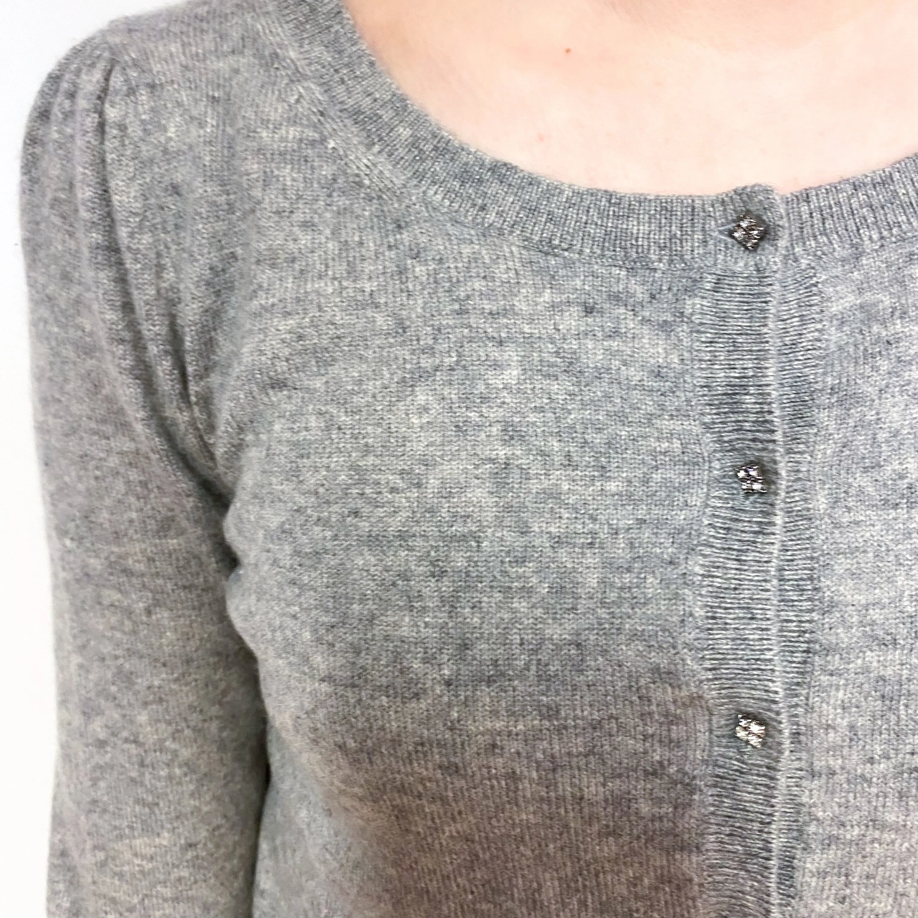 Ash Grey Cashmere Crew Neck Cardigan Extra Small