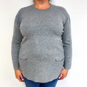 Ash Grey Cashmere Crew Neck Jumper with Pockets Extra Large