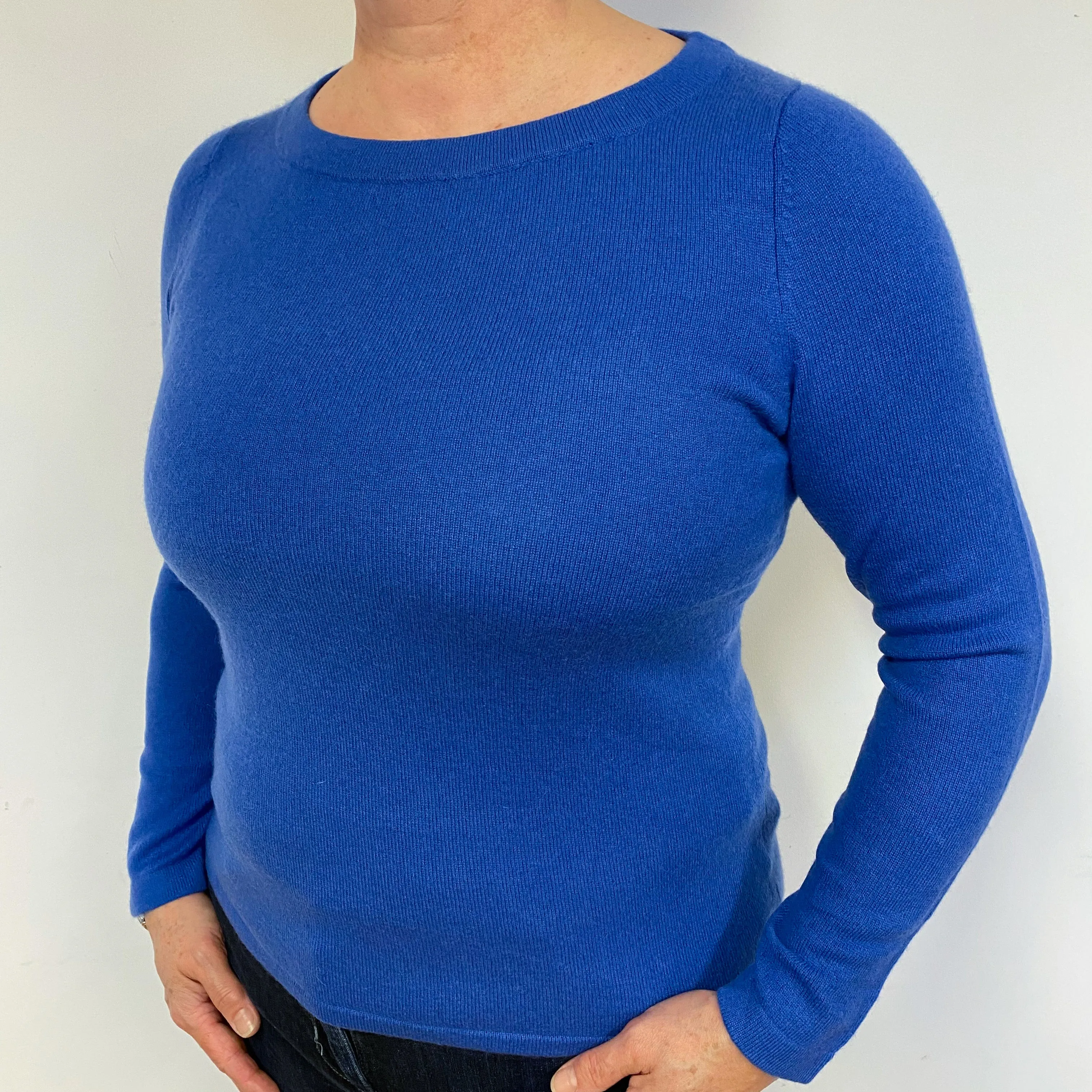 Azure Blue Cashmere Crew Neck Jumper Large.
