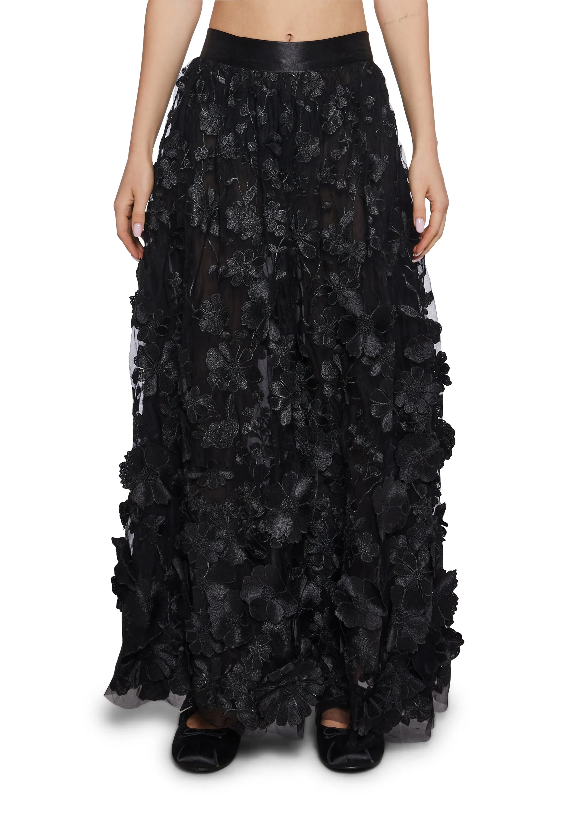 Beautiful Seductress Floral Maxi Skirt - Black
