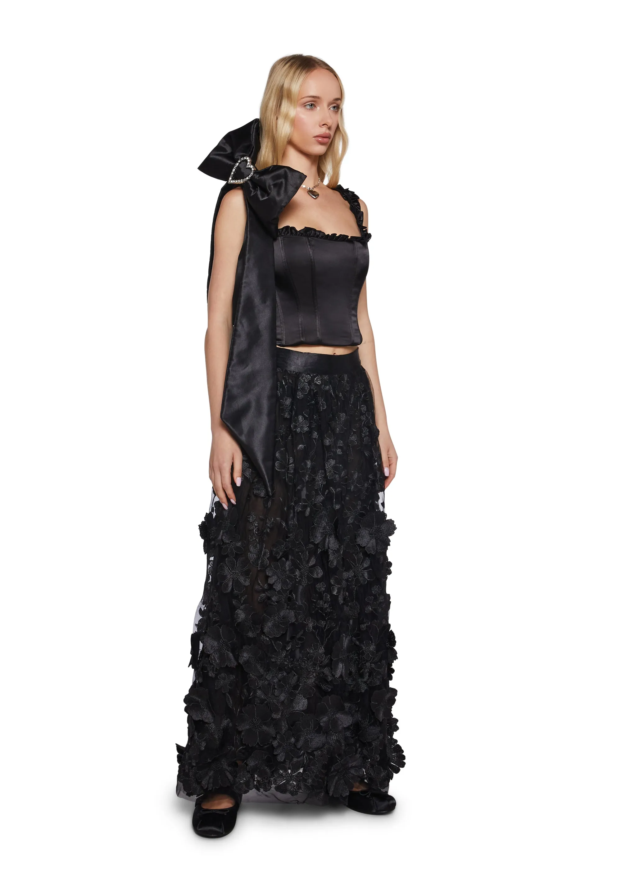 Beautiful Seductress Floral Maxi Skirt - Black