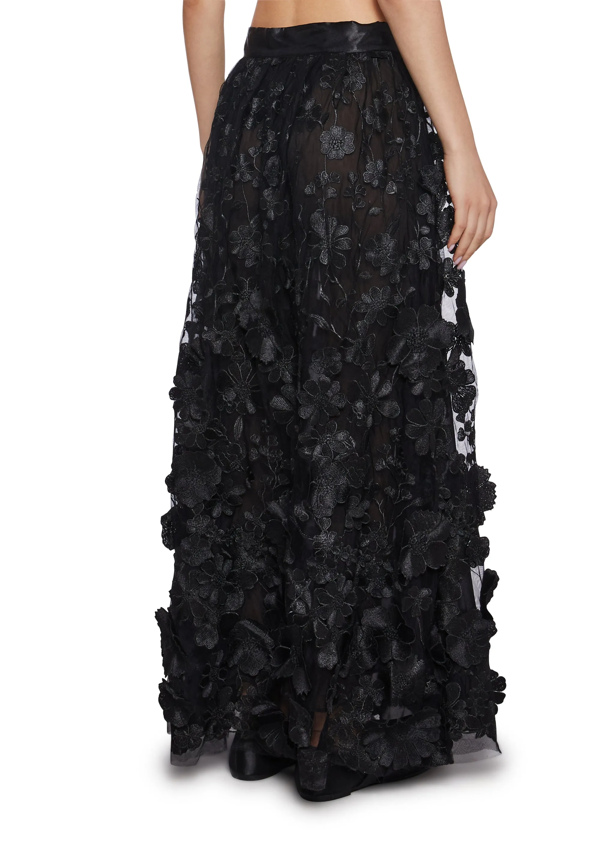 Beautiful Seductress Floral Maxi Skirt - Black