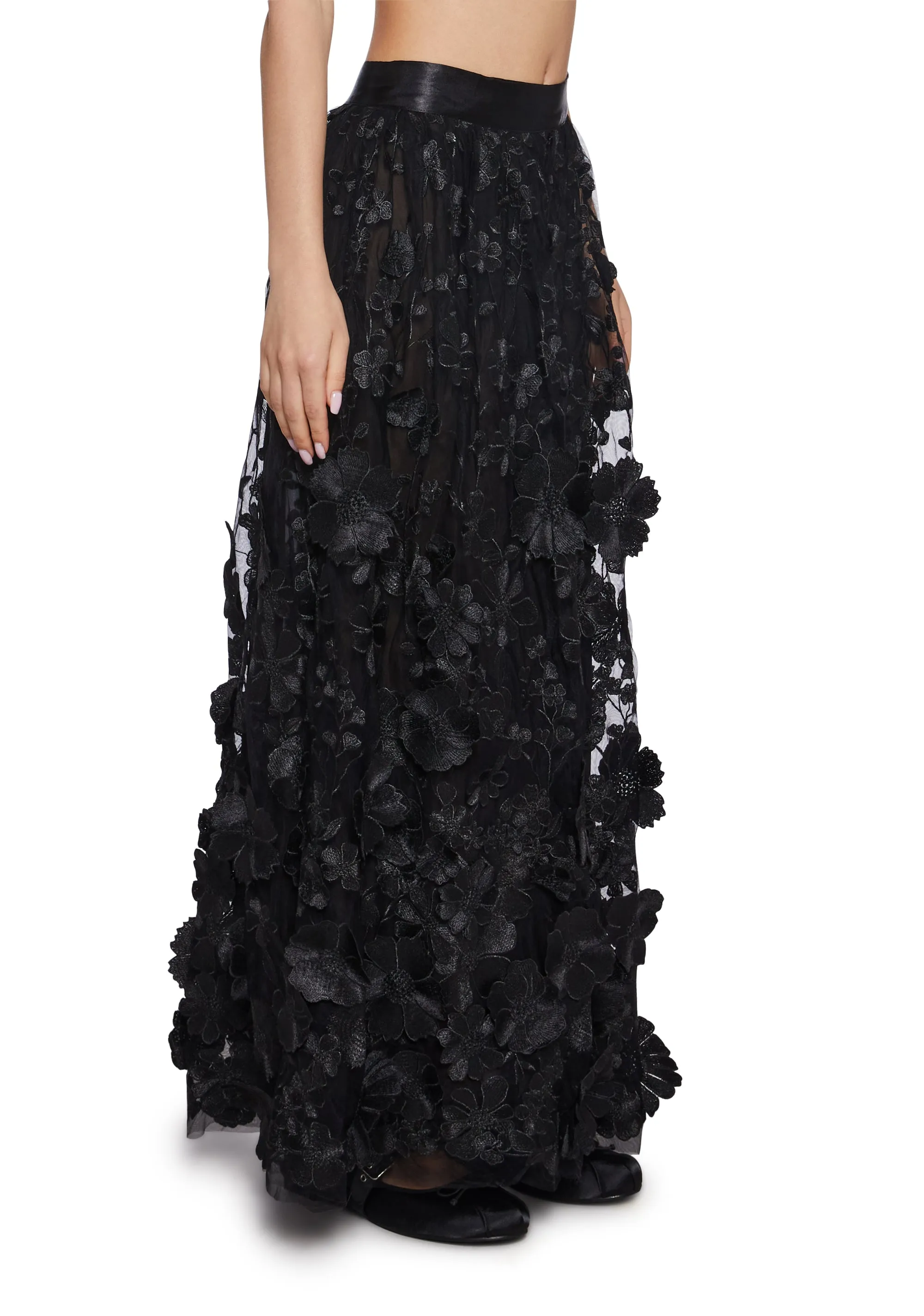 Beautiful Seductress Floral Maxi Skirt - Black