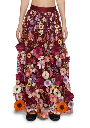 Beautiful Seductress Floral Maxi Skirt - Burgundy
