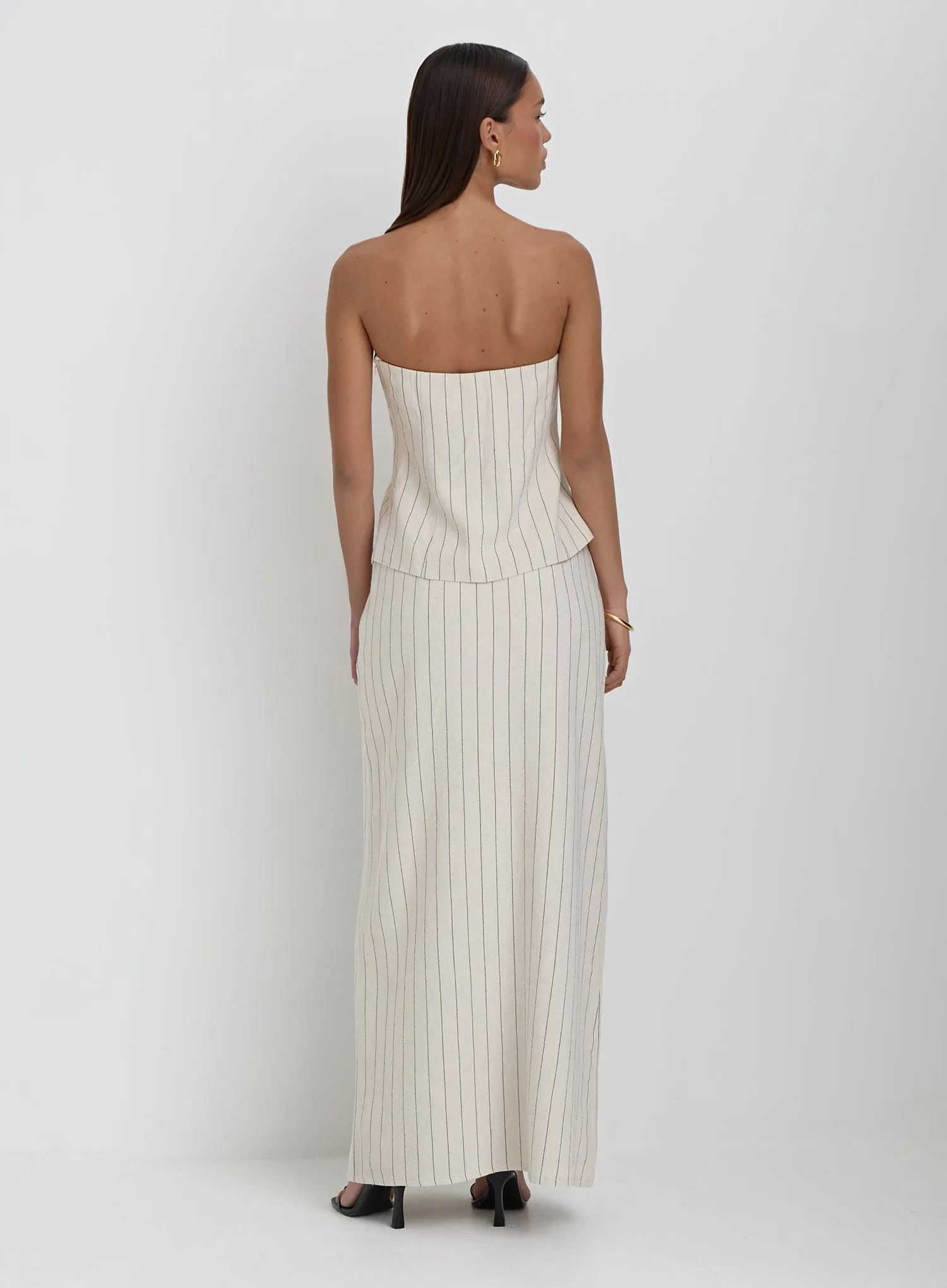 Beige Striped Linen Maxi Skirt- Alai