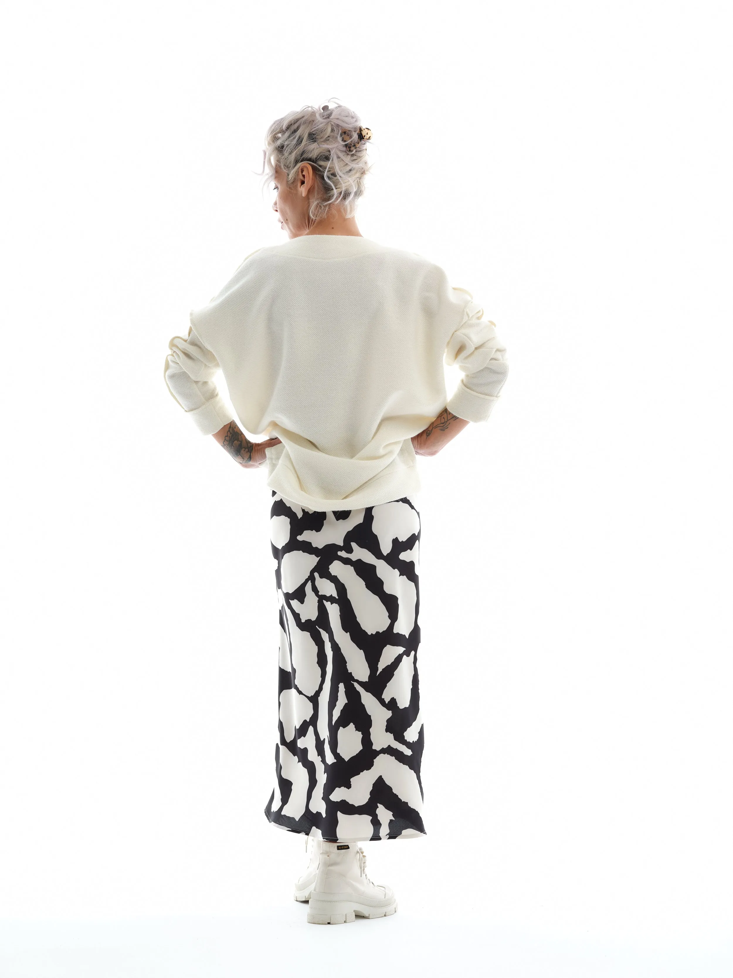 Black & White Satin Maxi Skirt