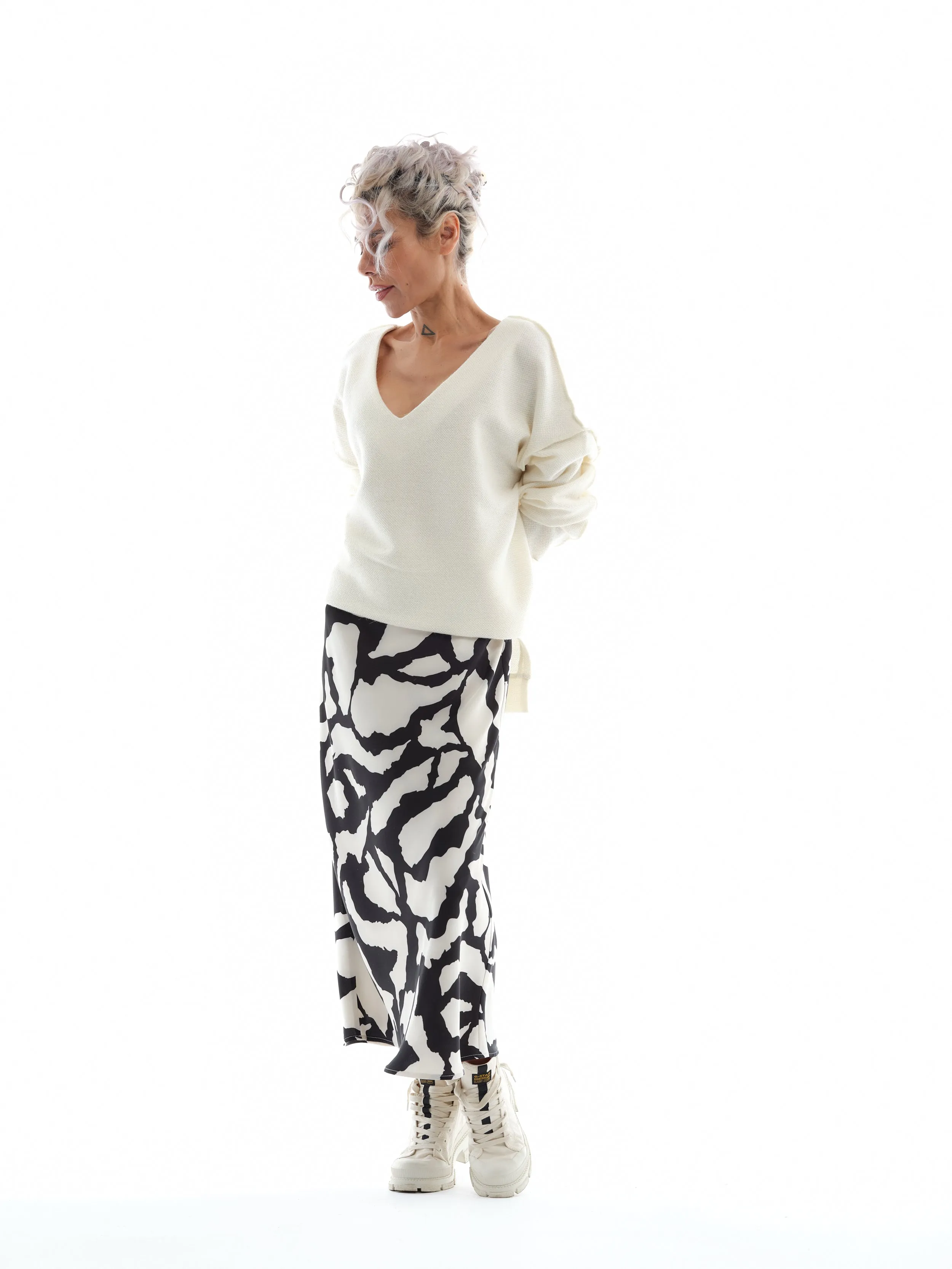 Black & White Satin Maxi Skirt