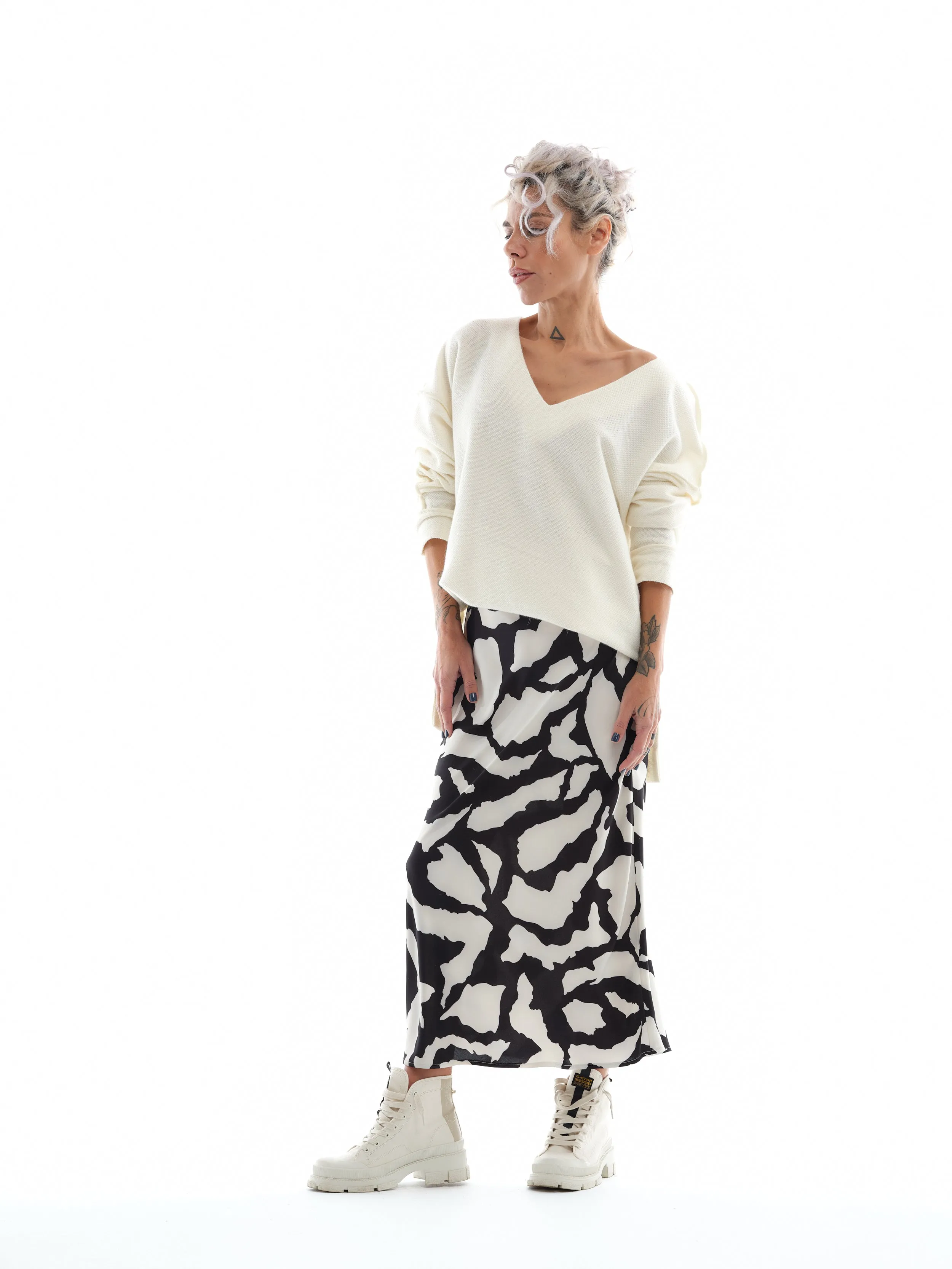Black & White Satin Maxi Skirt