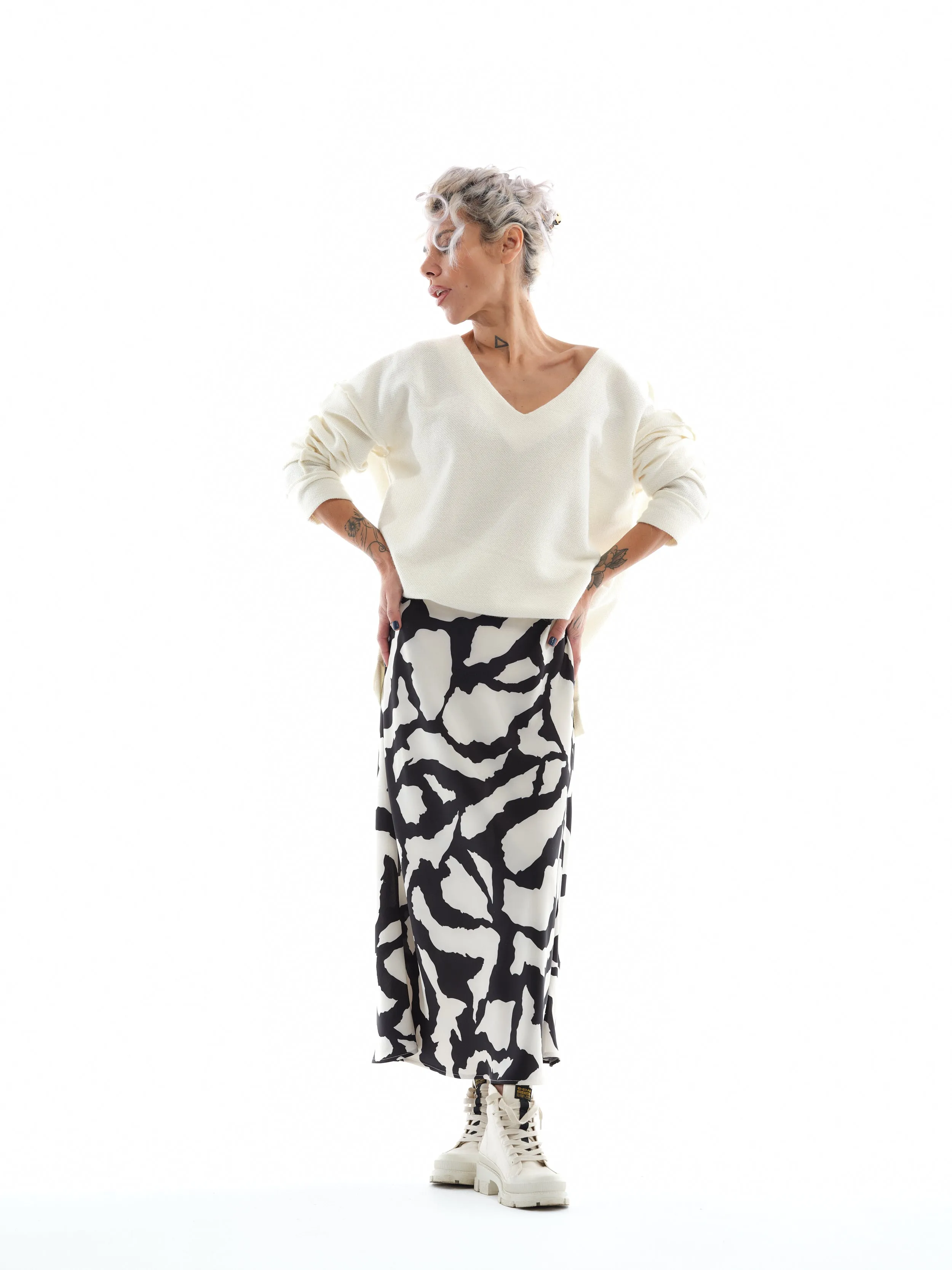 Black & White Satin Maxi Skirt