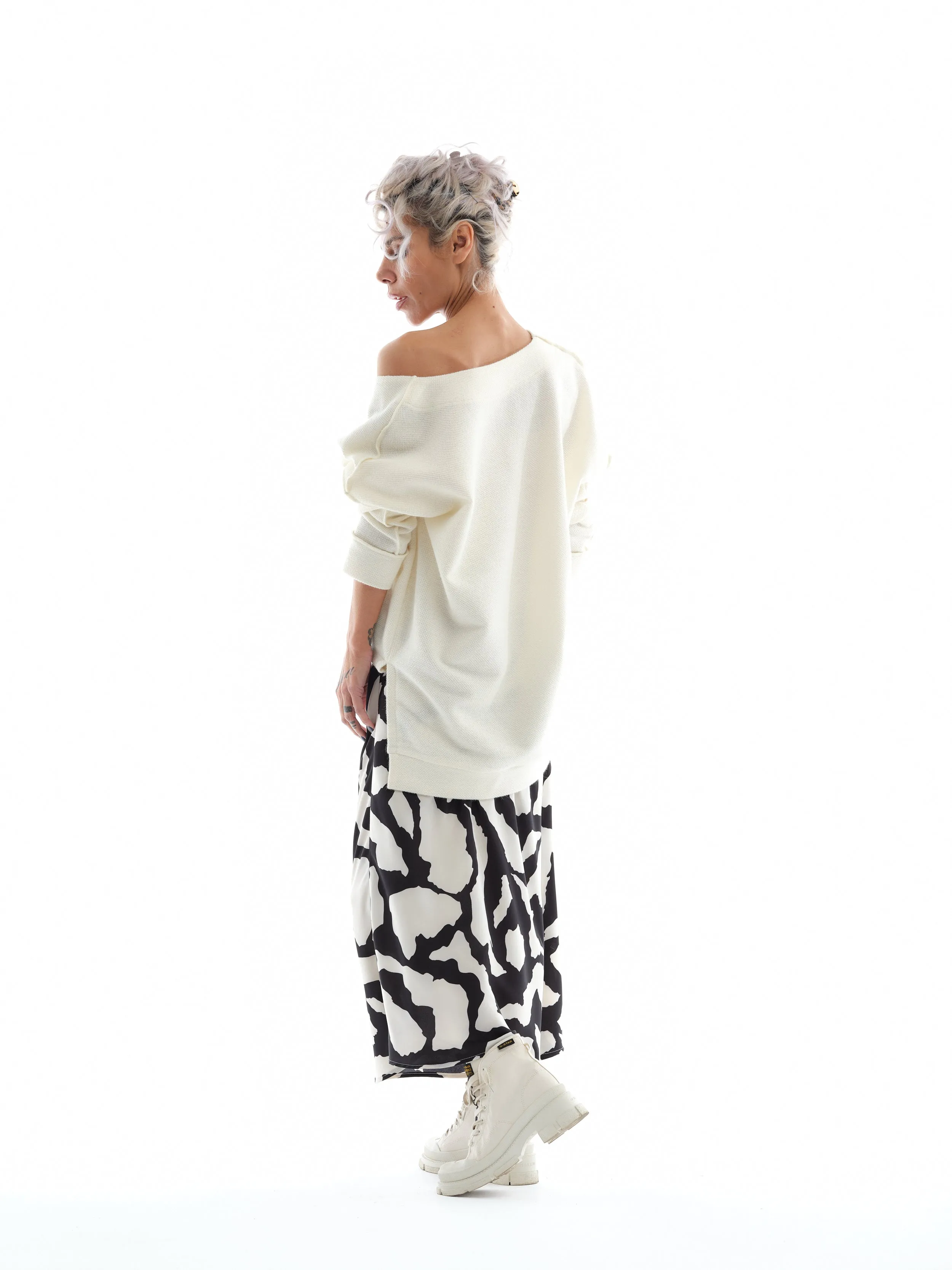Black & White Satin Maxi Skirt