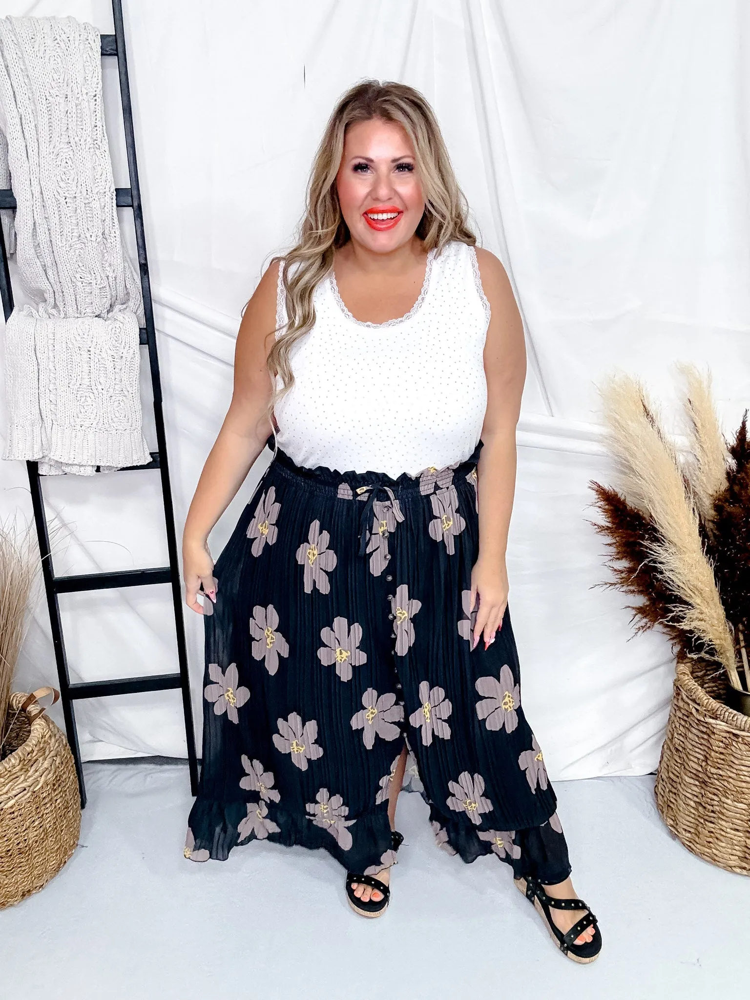 Black and Brown Floral Button Front Maxi Skirt