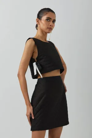 Black Cotton Quilted Skirt