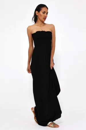 Black Shirring Bandeau Maxi Dress