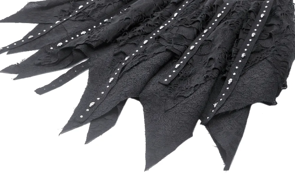 Black Studded Layered Asymmetrical Gothic Skirt