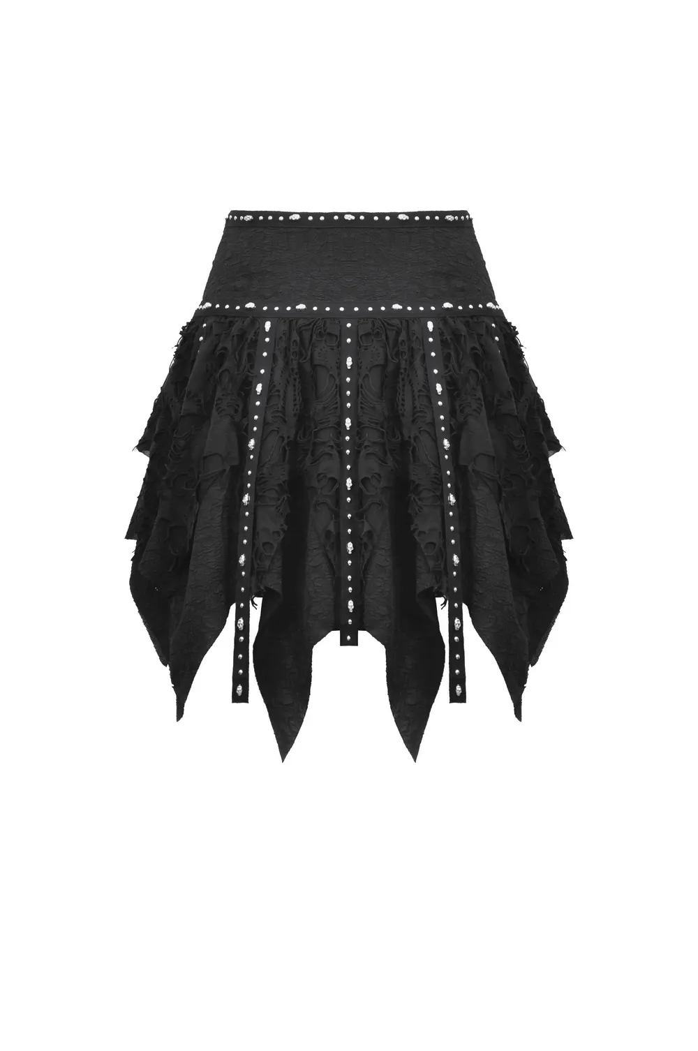 Black Studded Layered Asymmetrical Gothic Skirt