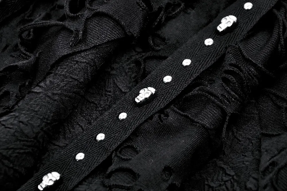 Black Studded Layered Asymmetrical Gothic Skirt