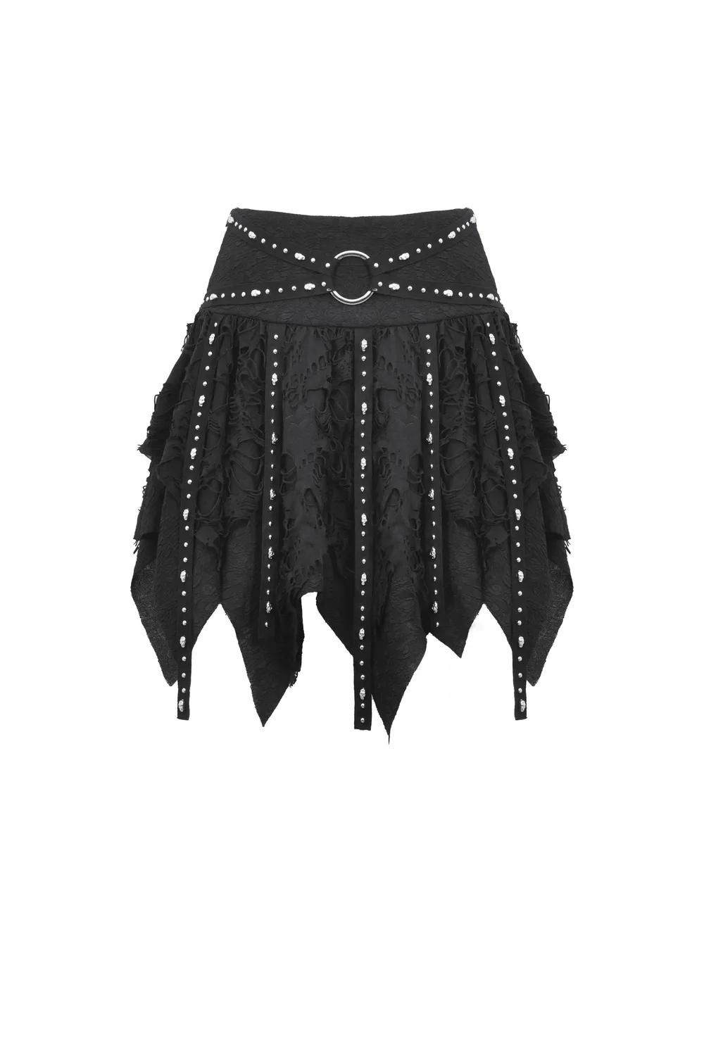 Black Studded Layered Asymmetrical Gothic Skirt