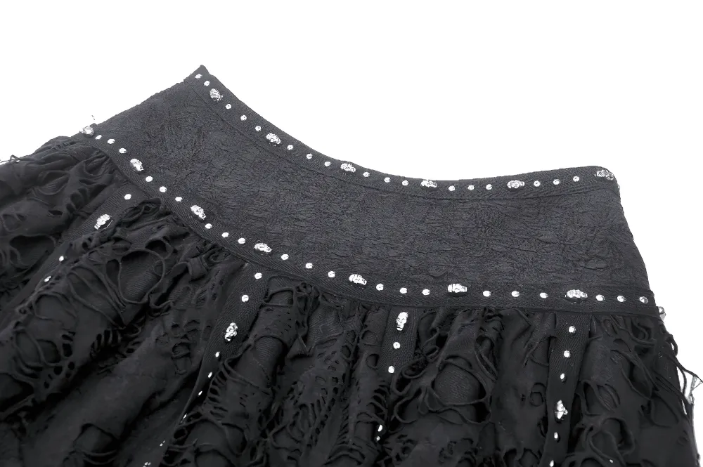 Black Studded Layered Asymmetrical Gothic Skirt